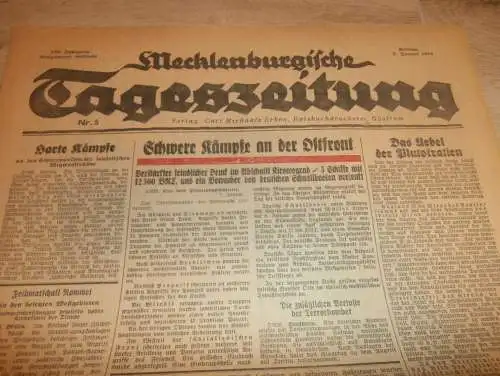 Tageszeitung Güstrow 7.01.1944 - Wir verdunkeln , mit Annoncen!! RAR !! Mecklenburg !!