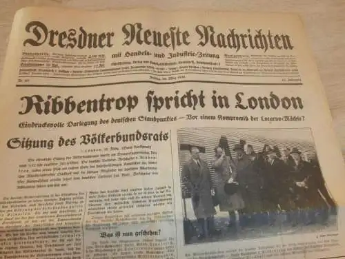 Dresdner Neueste Nachrichten 20.03.1936 - DNN , Dresden und Umgebung ,viel Reklame / Werbung !! RAR !!