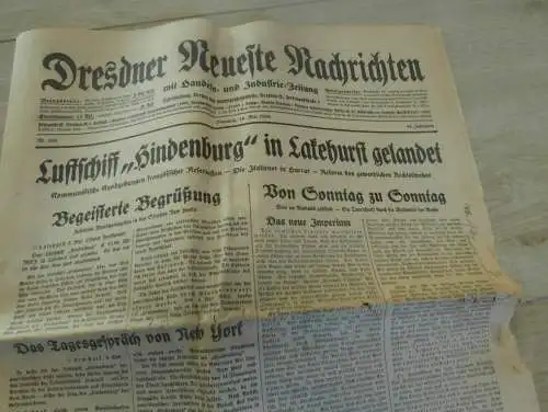 Dresdner Neueste Nachrichten 10.05.1936 - DNN , Dresden und Umgebung , Luftschiff Hindenburg in Lakehurst !!!