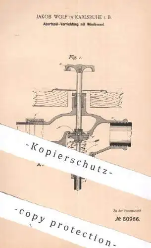 original Patent - Jakob Wolf , Karlsruhe Bayern | 1894 | Abortspülung mit Windkessel | WC Spülung , Toilette | Klempner