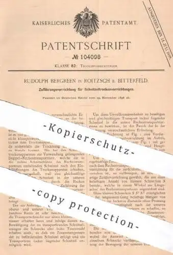 original Patent - Rudolph Bergreen , Roitzsch / Bitterfeld , 1898 , Zuführung an Schnitzeltrockenvorrichtung | Trocknung