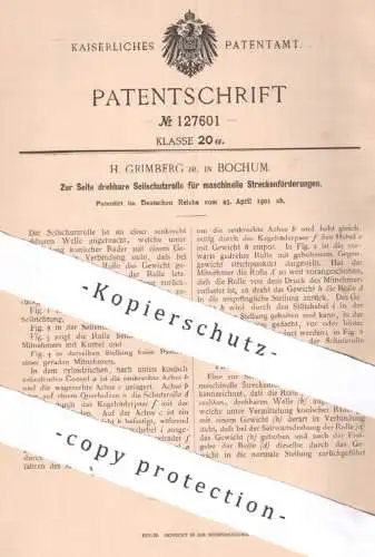 original Patent - H. Grimberg , Bochum , 1901 , Seilschutzrolle für Streckenförderung | Winde , Seilwinde , Umlenkrolle