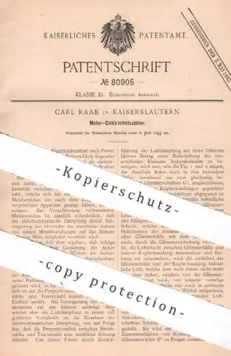 original Patent - Carl Raab , Kaiserslautern , 1893 , Motor - Elektrizitätszähler | Strom , Dynamo , Motoren , Fahrzeug