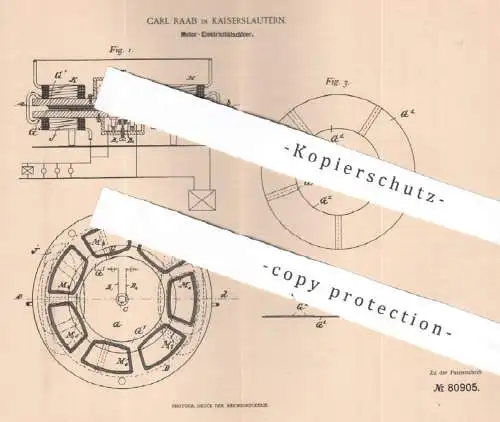 original Patent - Carl Raab , Kaiserslautern , 1893 , Motor - Elektrizitätszähler | Strom , Dynamo , Motoren , Fahrzeug