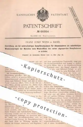 original Patent - Franz Josef Weiss , Basel , Schweiz , 1892 , Dampfdruckpumpe für Akkumulator | Dampfmaschine , Motor !