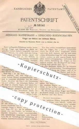 original Patent - Reinhard Mannesmann , Remscheid / Bliedinghausen , 1890 , Träger , Stützen | Bau , Rohr , Schwellen !!