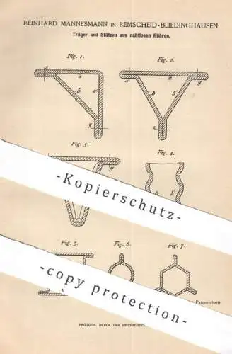 original Patent - Reinhard Mannesmann , Remscheid / Bliedinghausen , 1890 , Träger , Stützen | Bau , Rohr , Schwellen !!