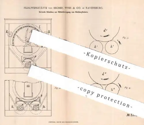 original Patent - Filialwerkstätte von Escher, Wyss & Co. , Ravensburg , 1885 , Scheiben an Sichtezylinder | Mühle !!