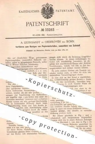 original Patent - A. Leonhardt , Bonn / Oedekoven , 1884 , Reinigen von Papiermaterial / Zellstoff | Papier , Cellulose