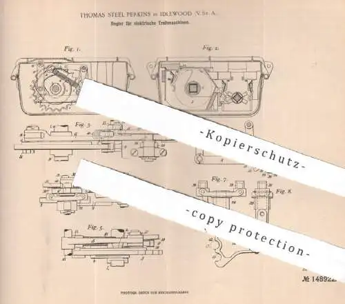 original Patent - Thomas Steel Perkins , Idlewood , USA , 1902 , Regler für elektrische Treibmaschinen | Regulator