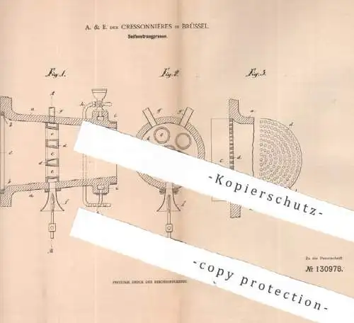 original Patent - A. & E. des Cressonnières , Brüssel , Belgien , 1900 , Seifenstrangpresse | Seifen - Strangpresse !!