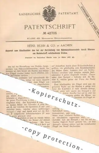 original Patent - Heinr. Huhn & Co. , Aachen , 1887 , Herst. von Nähmaschinennadeln | Nähmaschinen - Nadeln | Nadel