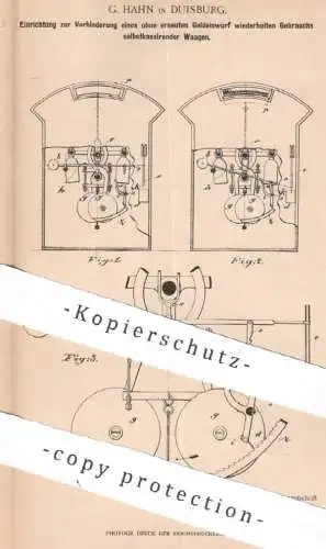 original Patent - G. Hahn , Duisburg , 1900 , selbstkassierende Waagen | Waage | Wiegen , Skala , Münzeinwurf