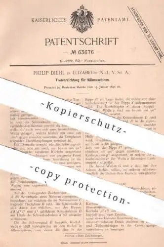 original Patent - Philip Diehl | Elizabeth New Jersey USA , 1892 , Tretvorrichtung an Nähmaschinen | Nähmaschine | Pedal