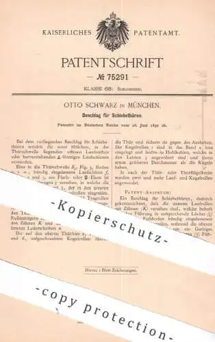 original Patent - Otto Schwarz , München , 1892 , Beschlag für Schiebetüren | Schiebetür , Tür , Türen , Fenster !!