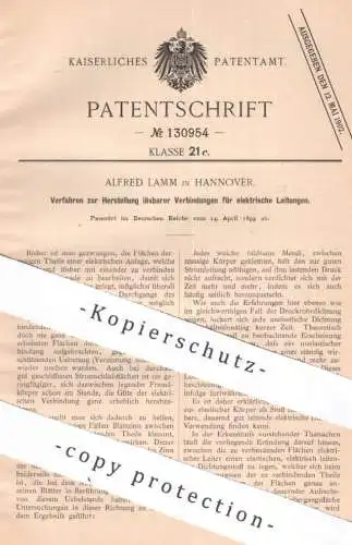 original Patent - Alfred Lamm , Hannover | 1899 | lösbare Verbindungen für elektrische Leitungen | Strom , Elektriker !!