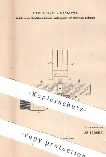 original Patent - Alfred Lamm , Hannover | 1899 | lösbare Verbindungen für elektrische Leitungen | Strom , Elektriker !!