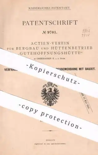 original Patent - AV für Bergbau & Hüttenbetrieb Gutehoffnungshütte , Oberhausen II. / Ruhr | Bessemerbirne mit Bauxit !