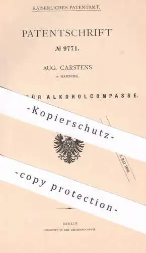 original Patent - Aug. Carstens , Hamburg , 1879 , Rose für Alkoholkompass | Kompass , Schwimmkompass , Marienglas