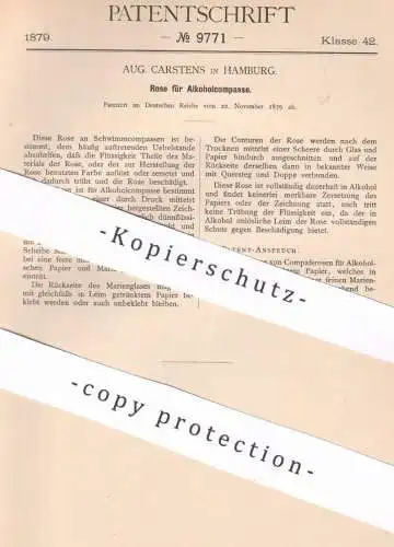 original Patent - Aug. Carstens , Hamburg , 1879 , Rose für Alkoholkompass | Kompass , Schwimmkompass , Marienglas