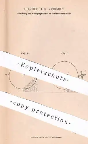 original Patent - Heinrich Seck , Dresden , 1892 , Reinigungsbürste bei Rundsichtmaschinen | Sichtmaschine , Mühle !!