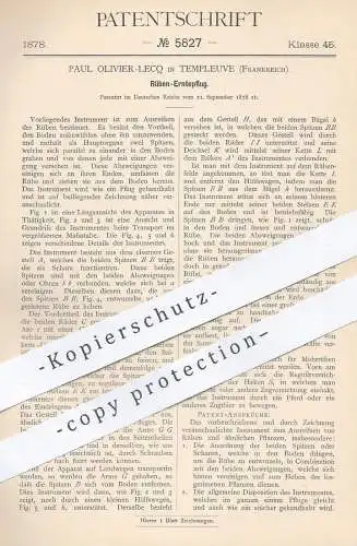 original Patent - Paul Olivier Lecq , Templeuve , Frankreich 1878 , Rüben  Erntepflug | Pflug , Landwirtschaft , Pflügen