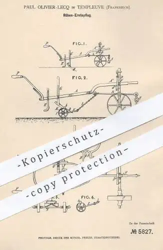 original Patent - Paul Olivier Lecq , Templeuve , Frankreich 1878 , Rüben  Erntepflug | Pflug , Landwirtschaft , Pflügen