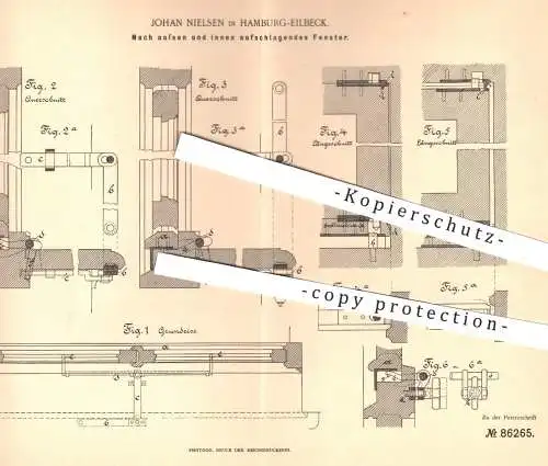 original Patent - Johann Nielsen , Hamburg / Eilbeck , 1895 , Nach außen u. innen aufschlagendes Fenster | Fensterbauer