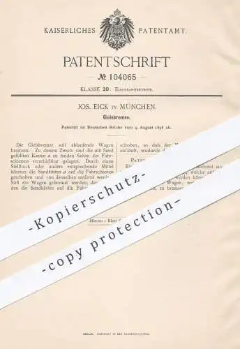 original Patent - Jos. Eick , München , 1898 , Gleisbremse | Gleis - Bremse | Gleise , Bremsen | Eisenbahn , Eisenbahnen