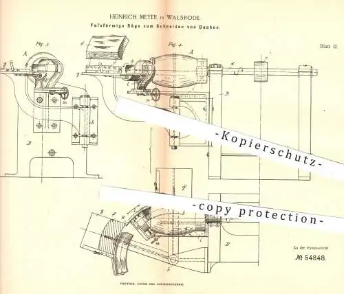 original Patent - Heinrich Meyer , Walsrode , 1890 , Säge für Dauben | Holz - Fass , Bottich , Sägen , Tischler !!!