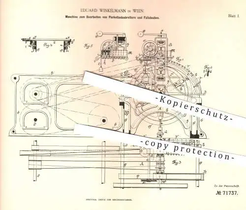 original Patent - Eduard Winkelmann , Wien , 1892 , Bearbeiten von Parkett , Fassdauben , Fässer , Holz , Bretter !!!