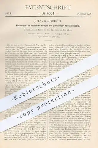 original Patent - J. Slavik in Rheydt , 1878 , rotierende Pumpe , Pumpen mit geradliniger Kolbenbewegung | Kolben !!