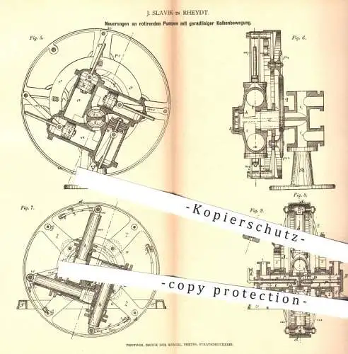 original Patent - J. Slavik in Rheydt , 1878 , rotierende Pumpe , Pumpen mit geradliniger Kolbenbewegung | Kolben !!