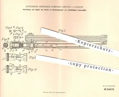 original Patent - Hotchkiss Ordnance Company Limited , London 1897 , Regelung von Druck in Waffen , Gewehre | Feuerwaffe