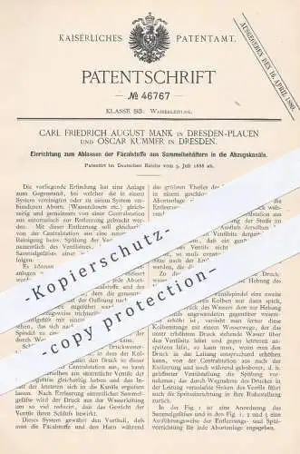 original Patent - Carl Friedrich August Mank u. Oscar Kummer , Dresden / Plauen , 1888 , Ablassen der Fäkalien | WC !!