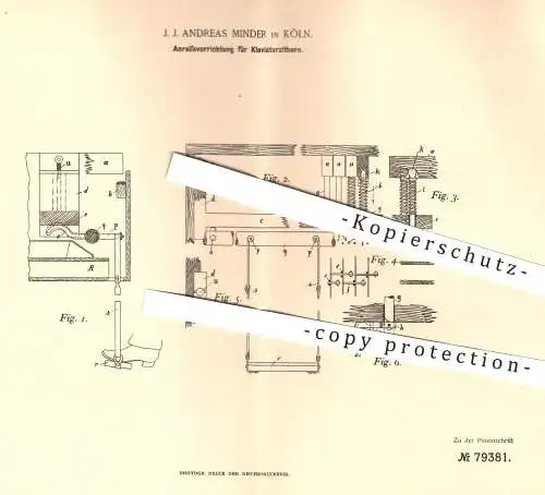 original Patent - J. J. Andreas Minder , Köln 1894 , Anreissvorrichtung für Klaviaturzittern | Zitter , Musikinstrumente