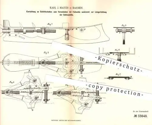 original Patent - Karl J. Mayer , Barmen , 1885 , Verschieben der Fußsohle am Schlittschuh | Schlittschuhe | Schuhe !!