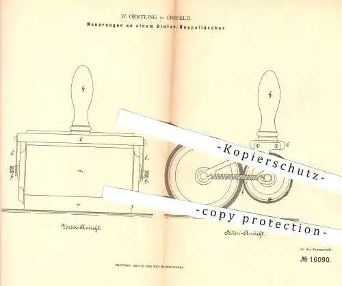 original Patent - W. Oertling , Krefeld , 1881 , Tintenlöscher | Tinte , Walze , Löschwalze , Schreibmaterial , Papier !