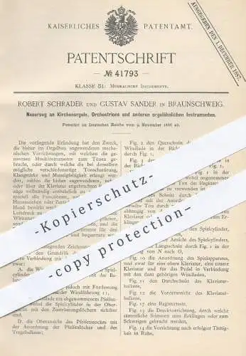 original Patent - R. Schrader , G. Sander , Braunschweig , 1886 , Kirchenorgel , Orchestrion , Orgel , Musikinstrumente