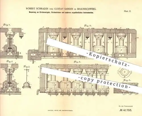 original Patent - R. Schrader , G. Sander , Braunschweig , 1886 , Kirchenorgel , Orchestrion , Orgel , Musikinstrumente