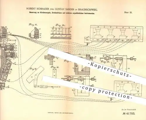 original Patent - R. Schrader , G. Sander , Braunschweig , 1886 , Kirchenorgel , Orchestrion , Orgel , Musikinstrumente