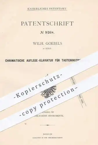 original Patent - W. Goebels , Köln 1879 , Auflege- Klaviatur für Tasteninstrumente | Klavier , Piano , Musikinstrumente