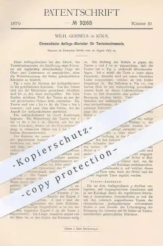 original Patent - W. Goebels , Köln 1879 , Auflege- Klaviatur für Tasteninstrumente | Klavier , Piano , Musikinstrumente