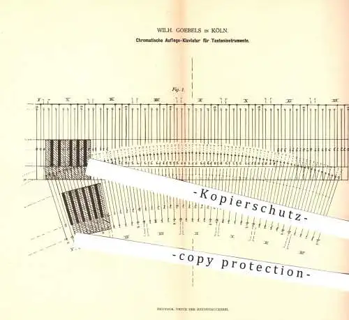 original Patent - W. Goebels , Köln 1879 , Auflege- Klaviatur für Tasteninstrumente | Klavier , Piano , Musikinstrumente