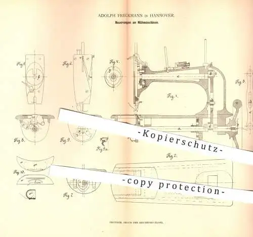 original Patent - Adolph Freckmann , Hannover , 1880 , Nähmaschine , Nähmaschinen | Nähen , Schneider , Schneiderei !!