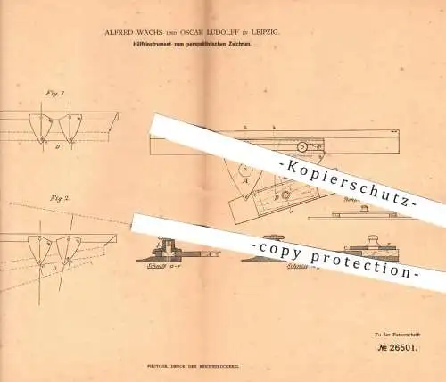 original Patent - Alfred Wachs , Oscar Lüdolff , Leipzig , 1883 , Lineal zum perspektivischen Zeichnen | Zeichenlineal