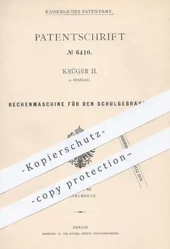 original Patent - Krüger II , Berlin Spandau , 1878 , Rechenmaschine für die Schule | Rechnen , Mathematik , Lehrer !!!