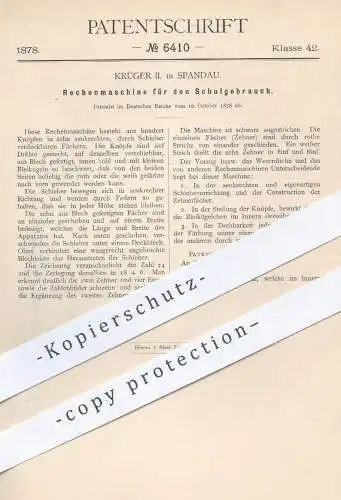 original Patent - Krüger II , Berlin Spandau , 1878 , Rechenmaschine für die Schule | Rechnen , Mathematik , Lehrer !!!