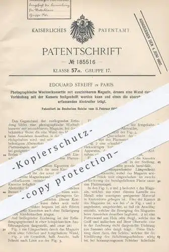 original Patent - Edouard Streiff , Paris , 1906 , Photographische Wechselkassette | Kamera , Fotograf , Fotokamera !