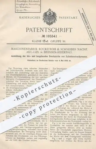 original Patent - Maschinenfabrik Rockstroh & Schneider Nachf. AG , Dresden Heidenau , 1906 , Druckplatte an Pressen !